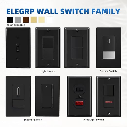 ELEGRP 4 Way Decorative Light Switch, 15Amp, 120-277 Volt, AC Decorator Rocker Paddle Wall Switch Replacement, Self-Grounding, Residential and Commercial Grade, UL Listed (10 Pack, Glossy Black)