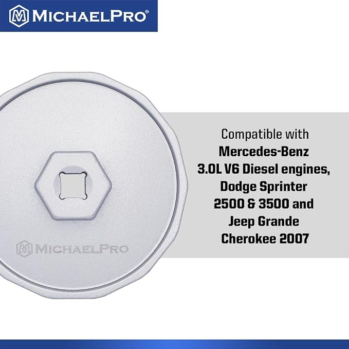 MichaelPro 84.4mm Oil Filter Cap Wrench Compatible with Mercedes-Benz, Dodge and Jeep 3.0L V6 Diesel Engines, 14 flutes, Easily Remove Stubborn Oil Filters | MP009099