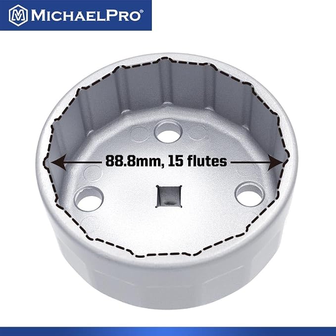 MichaelPro 88.8mm Oil Filter Cap Wrench for Hyundai and Kia, 15 flutes 3/8-Inch Drive, Easily Remove Stubborn Oil Filters | MP009097