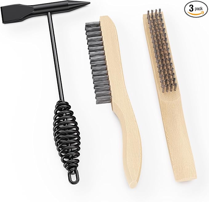 bestarc Welding Chipping Hammer and Wire Brush Set, 10.5" Slag Hammer with Coil Spring Handle, Cone and Vertical Chisel, 9.8" Wire Brush for Rust, Spatter Removal