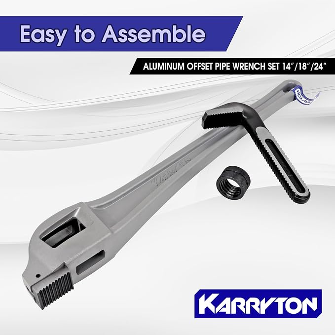 Aluminum Offset Pipe Wrench set,Adjustable Jaw Capacity, Heavy Duty Alum Handle Plumbers Wrench with Drop Forged Steel Jaw(CR-V), Perfect Plumbing Tool Exceed GGG Standard