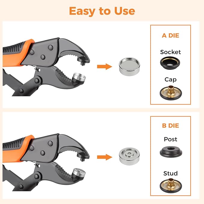 Heavy Duty Snap Fastener Tool Kit, Snap Pliers for Metal Snaps, Replacing Metal Snaps Installation Set, Snap Pliers Kit for Leather, Boat Canvas, Carpet, Tarp, Covers and Furniture