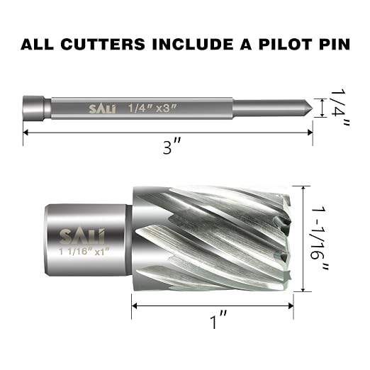 SALI Annular Cutter Diameter 1-1/16 Inch with Weldon Shank 3/4"(with 2 Flats) Cutting Depth 1" Mag Drill Bit for Magnetic Drill Press HSS Fully Ground Drill with One 1/4"*3" Pilot Pin