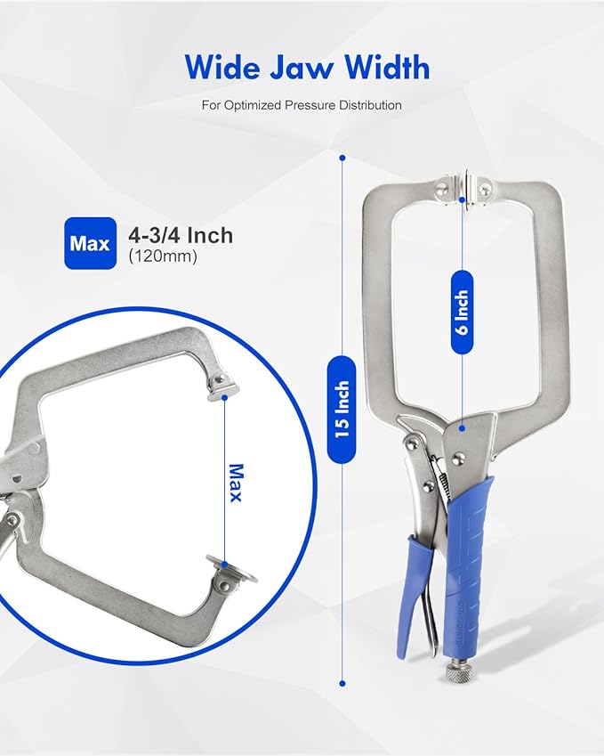 DRAGONITE Heavy Duty C Clamp, Vise Grip Locking Pliers With Swivel Pads, 15 Inch Face Clamp for Woodworking, Welding and Pocket Hole Joinery, 2 Piece