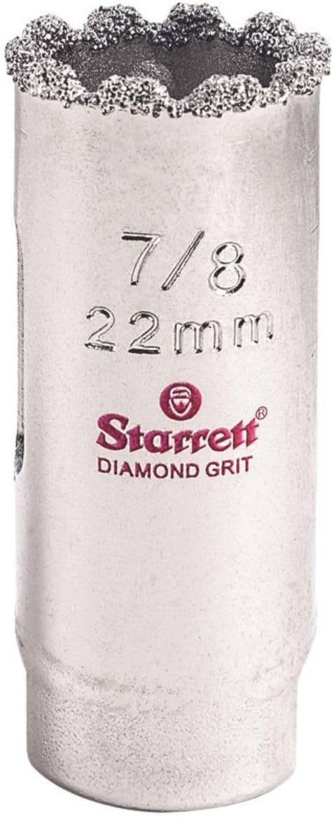 Starrett Diamond Grit Hole Saw 7/8" Dia, 1-5/8" Cutting Depth | Ideal For Drilling Small Diameter Holes, 1/2-20 Thread Size, XA1 Arbor, Non-Metallic Materials, Silver, KD0078-N