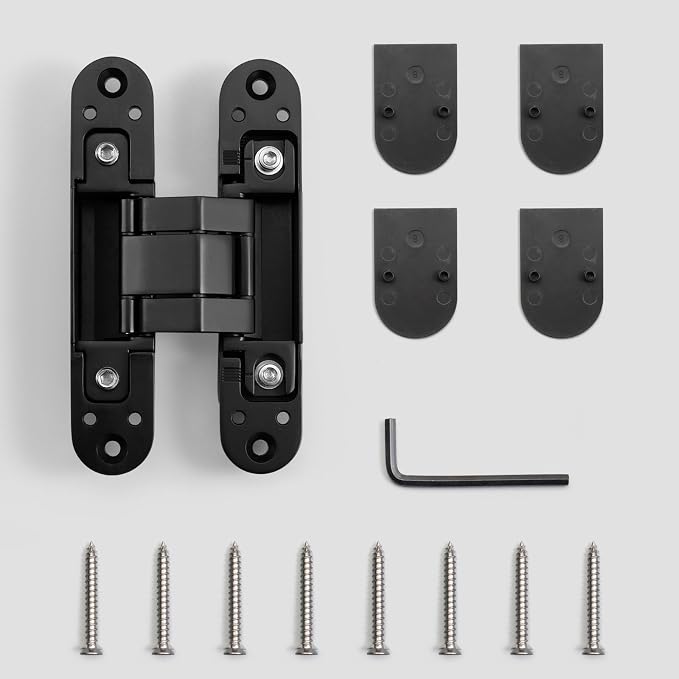 YAGU 5.5 inch 3 Way Adjustable Invisible Hinges Hidden Door Hinges Concealed Hinges Zinc Alloy 180 Degree Swing Hinge Butt Hinge Matte Black (1 Piece)