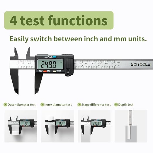 Digital Caliper 0-6" Measuring Tool, Micrometer Caliper with Auto-Off Feature, Interchangeable Between inches and millimeters for Jewelry Measurement and 3D Printing