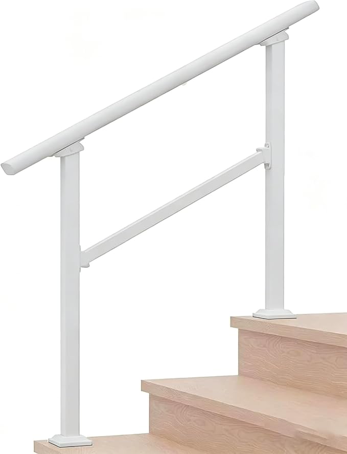 Hand Rails for Outdoor Steps，Stair Handrail & Indoor Stair Railing Kit，Railings for Outdoor Steps for Fence & Outdoor Steps (1, White-Straight, 3 Step)