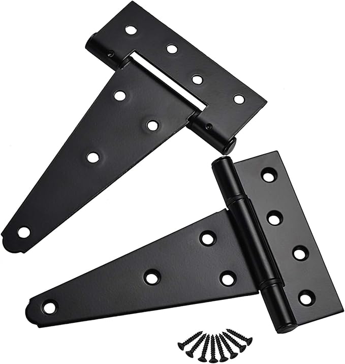 6 Inch T-Strap Heavy Duty Shed Door Hinges,Black Tee Hinge for Wooden Fences,Yard Door,Barn Door Gates, Wrought Hardware Rustproof,4 PCS