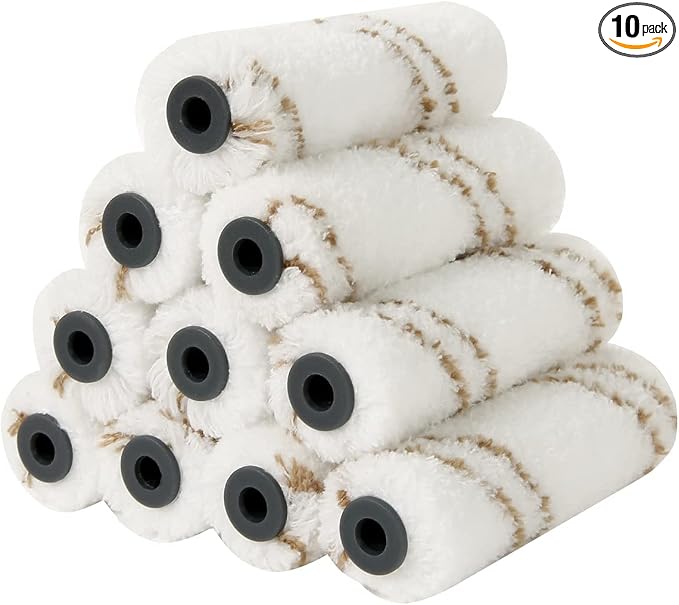 Mister Rui Microfiber Paint Roller 4 Inch, 10 Pack Small Paint Roller Covers, 10 mm Nap, Mini Paint Roller for Use with All Paints and Stains