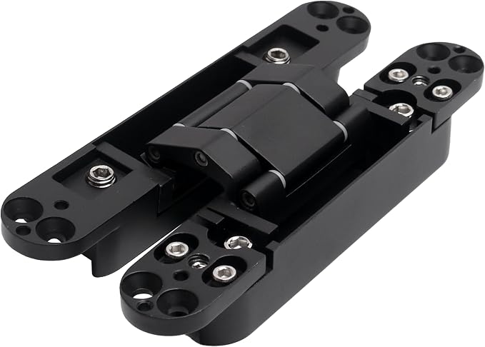 4-Pack 6 inch Hidden Door Hinges Heavy Duty Black, Invisible Concealed Hinges Zinc Alloy 6''x 2.5''x1Inch, Concealed Hinge 180 Degree Swing Hinge, 3 Way Adjustable with Pins and Screws