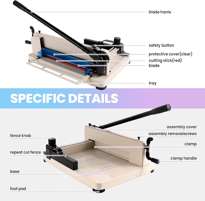 12" Heavy Duty Paper Cutter, 600 Sheets Capacity Guillotine Paper Cutter for A4 Paper, Solid Steel Construction, Durable HSS Blade, Stack Cards Trimmer for Office, School, Home