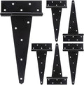 12 Inch T-Strap Shed Door Hinges Heavy Duty, Black Tee Hinge for Wooden Fences, Yard Door, Barn Door Gates, Wrought Hardware Rustproof, 6 PCS