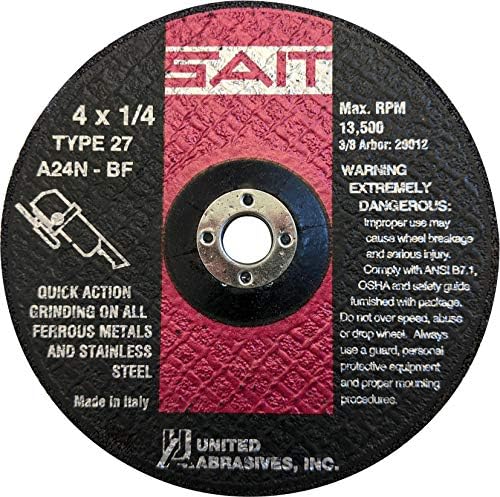 United Abrasives-SAIT 20012 A24N Fast Grinding Wheel 4" x 1/4" x 3/8" Type 27, 25-Pack
