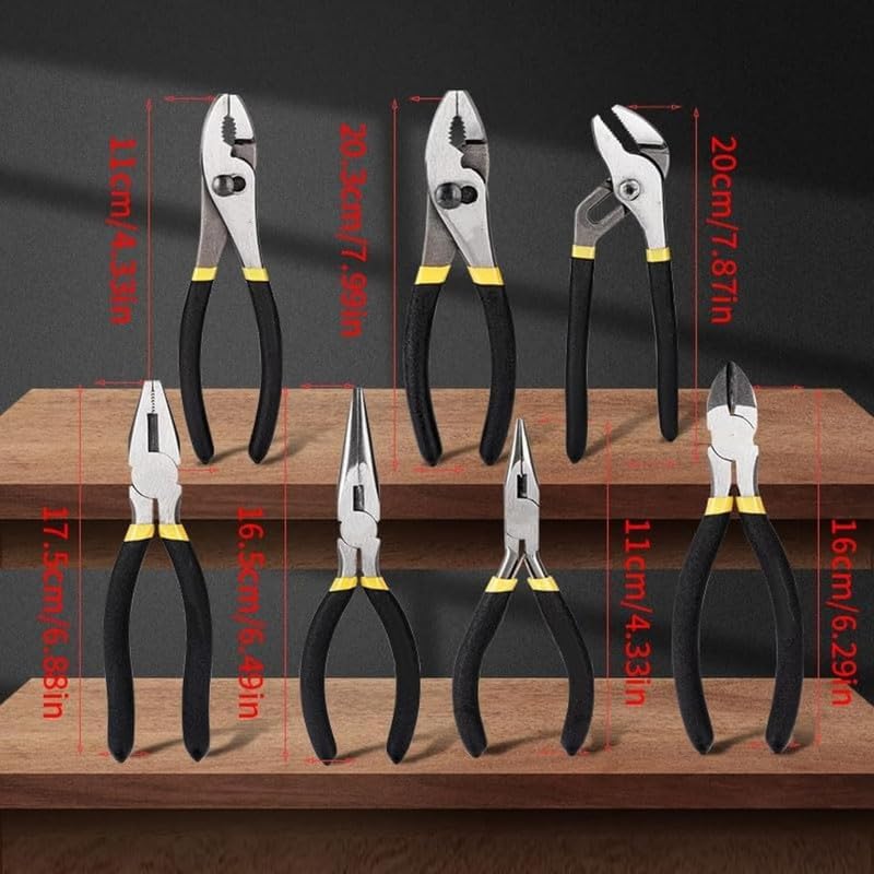 7-Piece Heavy Duty Pliers Set, Groove, Slip, Linesman, Diagonal, Long Nose