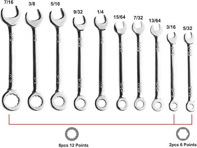 Larcele 20 Pcs Midget Wrench Set Metric and SAE Combination Open and Box End Mini Spanner MNBS-06