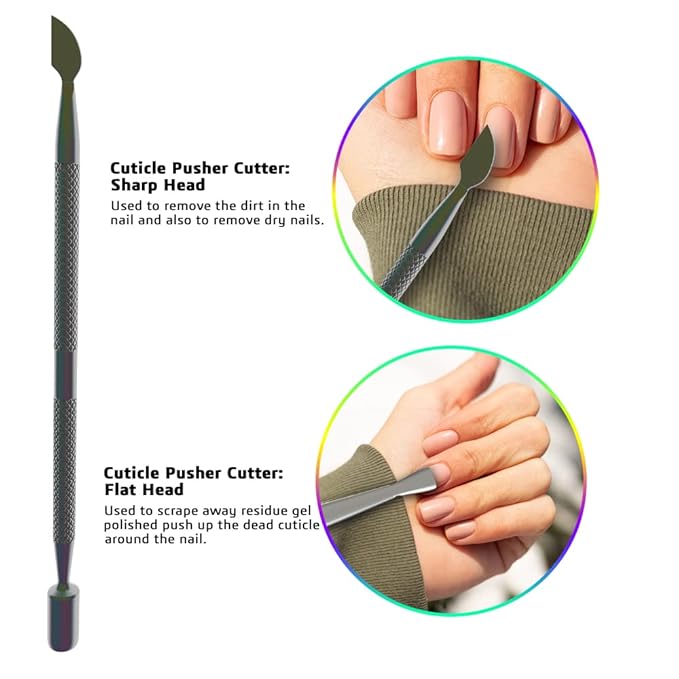 Professional Cuticle Trimmer Nail Cuticle Cutter Stainless Steel Cuticle Nippers with Sharp Blades Double Spring Manicure Tools for Nail Care Pedicure Home Spa (Multi - Pusher Included)