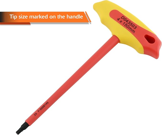 Dynamic Tools 6 Pc Insulated Metric T-Handle Hex Key Set, Insulated Tools For Electrical Work, Hex Keys Individually Certified to 1,000V, Red, Yellow