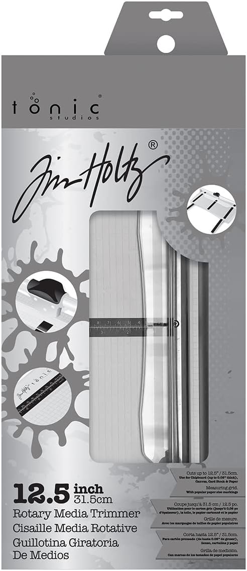 Tonic Studios Paper Cutter Tool - Rotary Trimmer for Scrapbooking, Cardstock, Vinyl, Photos - 12.5 Inch Cutting Length with Extendable Ruler and Grid Lines, White