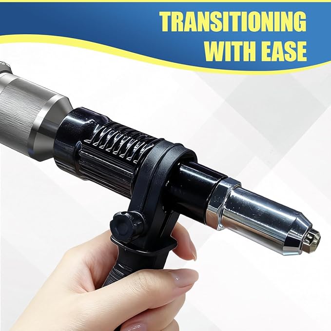 Pop Rivet Gun Adapter Kit, Universal Alloy Steel Riveting Hand Tool with 4 Size Rivet Heads, Rivets Drill Attachment for Cordless Electric Power Drill (Black)