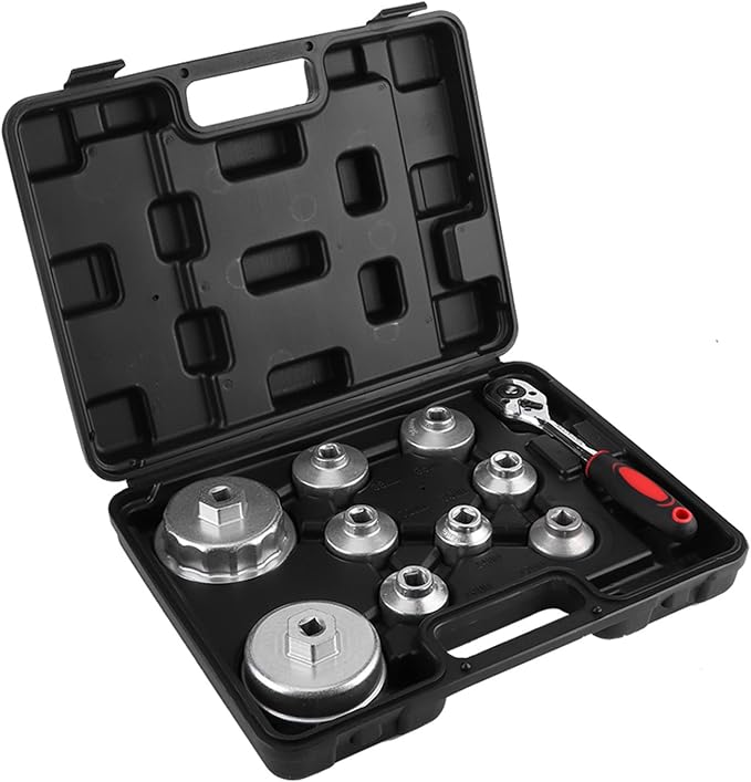Aramox Oil Filter Wrench Cap Chrome Vanadium Oil Filter Wrench Socket Set 10 Piece 27MM to 38MM Cup Type Removal Tool for Auto Repair and Change