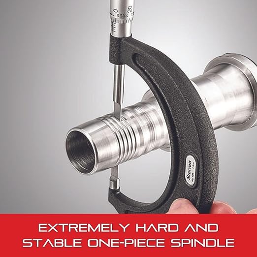 Starrett Outside Micrometer Set with Ratchet Stop, Ring-Type Knurled Lock Nut and Satin Chrome Finish - Quick and Easy Adjustment, 0-4" Set Range, .0001" Graduations - ST444.1BXRLZ