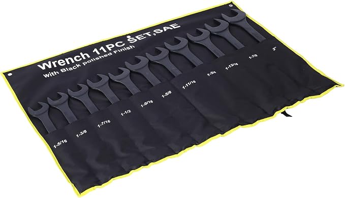 11PC Jumbo Combination Wrench Set, SAE, 1-5/16'' to 2 inch, Extra Large Combination Wrench Sets, Black Oxide Finish with Pouch (11PC-SAE)