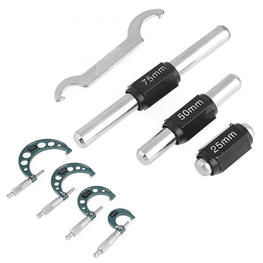 Oumefar 0‑100mm Outside Micrometer Set, 4pcs Cast Iron Outside Micrometers 0.01mm Accuracy External Micrometer 0-4 Inch for Diameter Measurement with Case