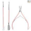 Makartt Cuticle Trimmer with Cuticle Pusher, 3 PCS Pink Nail Cuticle Nipper Professional Pedicure Manicure Tools with Stainless Steel Dual End Pusher, Nail Scraper