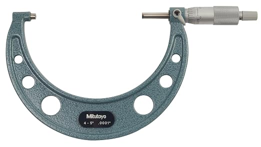 Mitutoyo 103-219 Outside Micrometer, 4-5" Range, 0.0001" Graduation, ±0.00015" Accuracy, Ratchet Stop, Vernier Scale, Satin-Chrome Sleeve, Baked-Enamel Frame, Carbide-Tipped Measuring Faces | 0.0001" Graduation, ±0.00015" Accuracy, Ratchet Stop, Vernie...