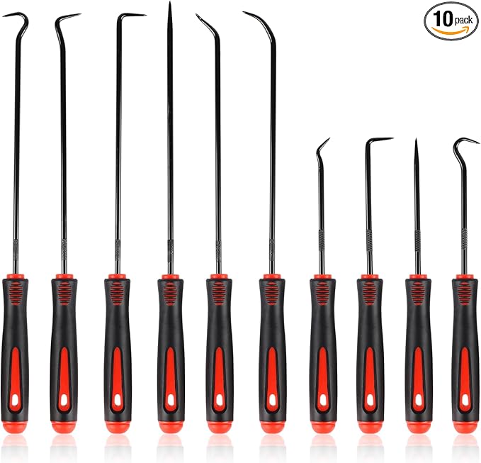 Rindion 10PCS Pick Set Mechanic, Hook and Pick Tool Set with Non-Slip Grip, Long & Mini Automotive Pick Set for O-Ring, Seal & Gasket Removal, Car Repair, Mechanical and DIY Use