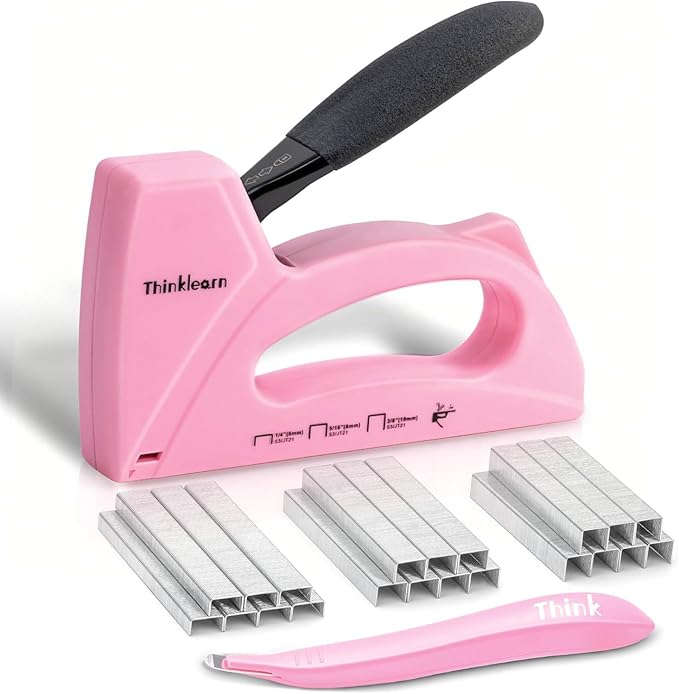 Pink Staple Gun for Crafting Projects, Light Duty Staple Gun for Wood with 1600pcs JT21 Staples 1/4, 5/16, 3/8 inch, Fabric Stapler Gun for Crafts, Bulletin Board Stapler for Teachers