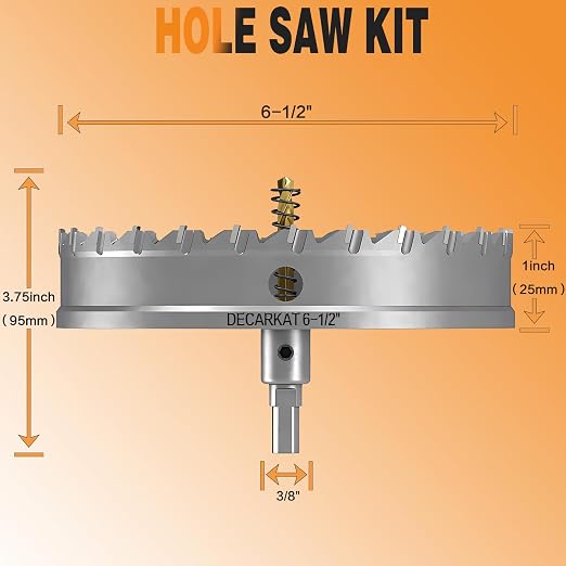 6-1/2" TCT Hole Saws for Hard Metal, Heavy Duty 165mm Tungsten Carbide Tipped Hole Cutters Set with Spring-Loaded Pilot Drill Bits for Stainless Steel, Metal, Iron, and Plastic.