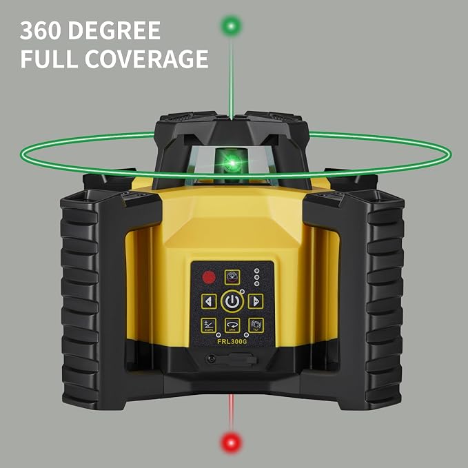 Firecore Green Self-Leveling Rotary Laser Level Kit, Horizontal/Vertical with Plumb Spot, 1969-Foot Range, IP55 Rated, Includes Tripod, Grade Rod, Receiver, 2 Batteries, Carrying Case, and Accessories