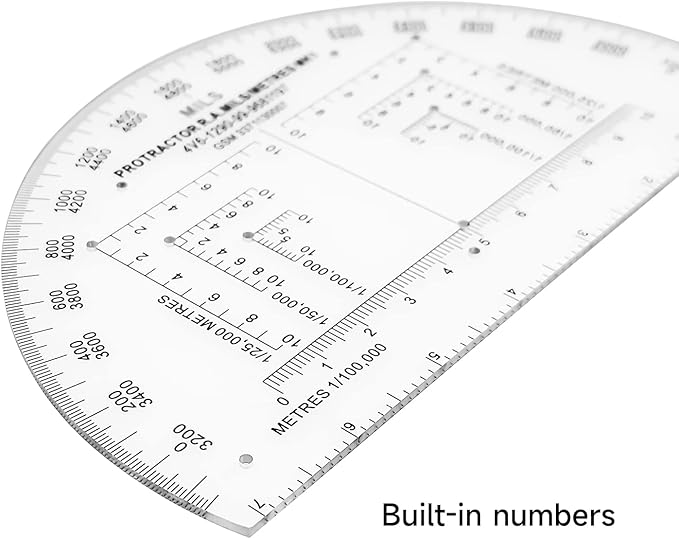 CYA Military Map Protractor for Land Navigation, Military Style UTM/MGRS Coordinate Scale, 6" RA