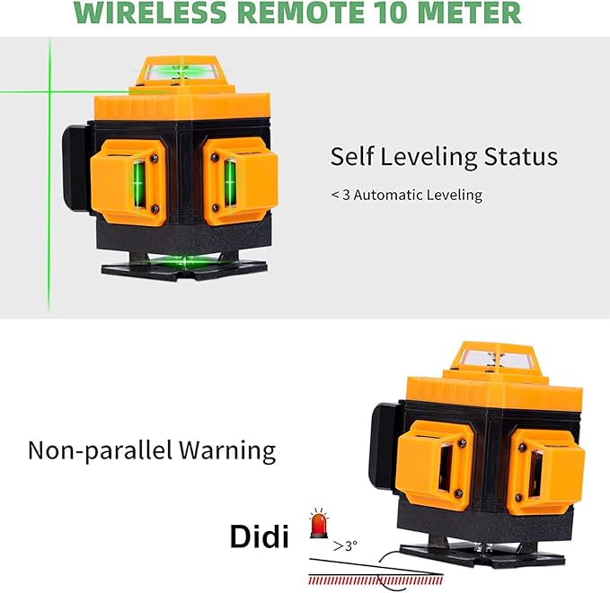 Laser Level Self-Leveling 4 x 360° - 4D Green Cross Bright Line Laser 100ft Range for Picture Hanging, Tile Installation, Indoor DIY & Construction | Magnetic Mount, 2 Rechargeable Batteries