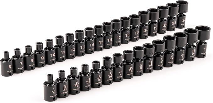 TEKTON 3/8 Inch Drive Universal Joint Impact Socket Set | SID97005 | 34-Piece, (1/4 - 1 in., 6 - 24 mm), Shallow, 6-Point