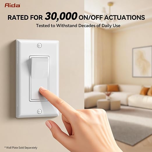 AIDA 4 Pack 4 Way Rocker Decora Light Switch, 15 Amp Self-grounding Electrical Light Switches, Residential Grade, UL Listed, Glossy White