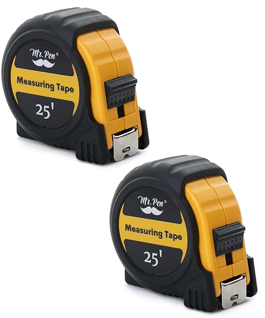 Mr. Pen- Retractable Tape Measure 25 ft, 2 Pack, Yellow, Easy Read, Steel Retractable Measuring Tape with Fractions, Ideal for Construction & DIY Projects
