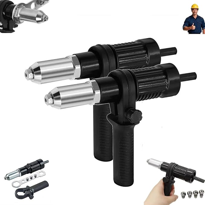 Professional Electric Rivet Gun Adapter Kit,2026 New PopElectric Rivet Gun Adapter Kit,Cordless Electric Drill Riveter Insert Nut Tool,Removable Handle 4 R-ivet Heads for Metal & Aluminum Work