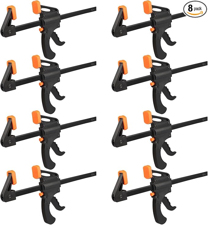 8 Pack 8 Inch F Bar Clamp, Medium Duty 160lbs One Handed Clamps/Spreader, Bar Clamps for Woodworking, Crafting, by GENHAKON