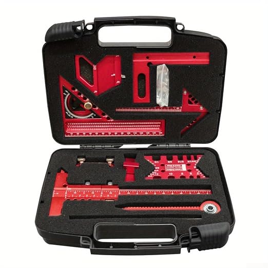 Aluminium Woodwork Measuring and Scribing Tool Set - 9 Piece Precision Kit for Carpentry and DIY Projects with Storage Box(10 Pieces.)