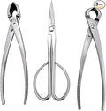 3pcs Bonsai Tool, Professional Stainless Steel Bonsai Trimming Kit with Knob Cutter Concave Cutter Leaf Scissors for Precision Pruning Shaping and Plant Care