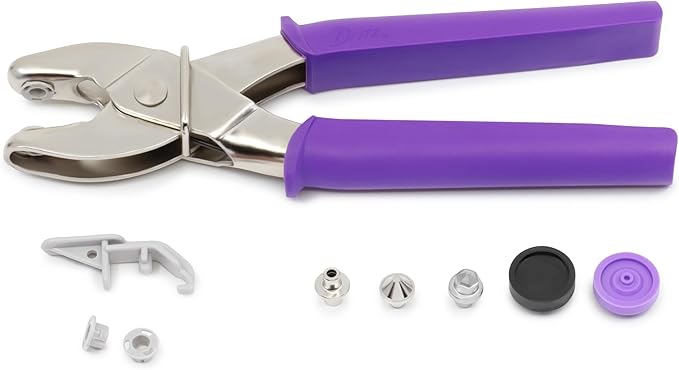 Dritz Heavy Duty Snap Pliers Kit - Size 24 5/8" – Metal Snap Fastener Tool, Purple Handheld Snap Setter for Jackets, Coats, Bags, Boat Covers