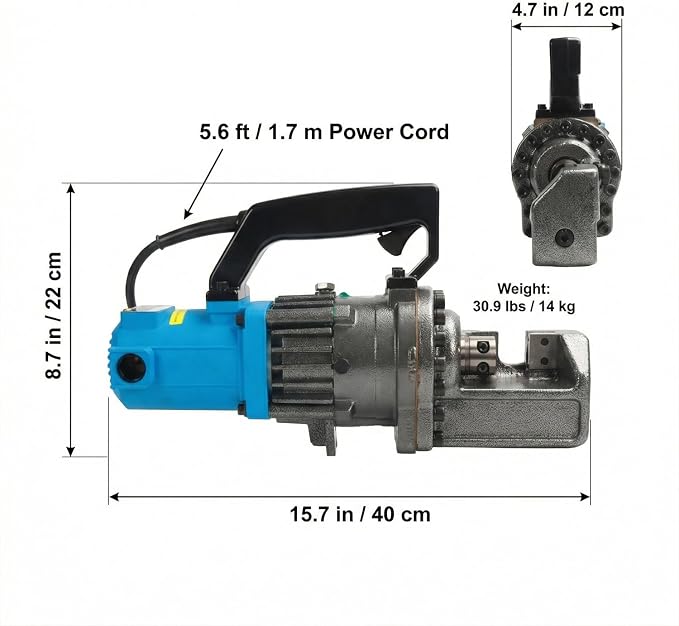 7/8" Electric Hydraulic Rebar Cutters 1400W Portable Rebar Cutter 110V/60Hz Fast Cutting 4-22mm #3– #7 in 1.5-2.5s for Construction with Stainless Steel Carry Case RC-22