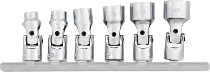 Performance Tool W36980 6-Piece 1/4 in. Drive SAE Flex Socket Set | Chrome vanadium steel. 6-point design reduces fastener rounding. Includes metal socket rail. Sizes 1/4 to 9/16 in