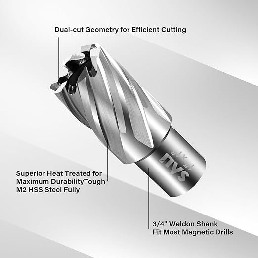 SALI 2 pcs Annular Cutter Diameter 11/16 Inch with Weldon Shank 3/4" (with 2 Flats) Cutting Depth 1" Mag Drill Bit for Magnetic Drill Press HSS Fully Ground Drill with One 1/4"*3" Pilot Pin