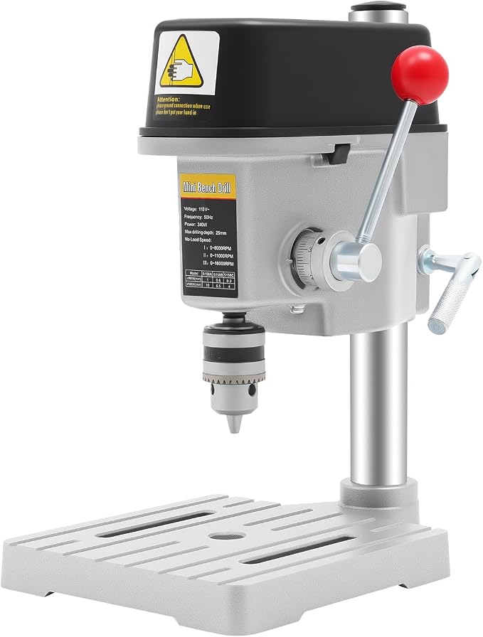 340W Mini Bench Drill Press, 110V 50Hz Portable Bench Machine 3 Speed Drilling Machine, 16,000rpm Electric Mini Bench Top Drill Press for Teaching Experiments, DIY Crafts