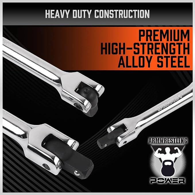 HORUSDY 3-Piece Breaker Bar Set with 180° Rotatable Head, 1/4'', 3/8'' and 1/2'' Drive, 6'', 10'', 15'' Length, Heavy Duty Breaker Bars with Chrome Vanadium Steel