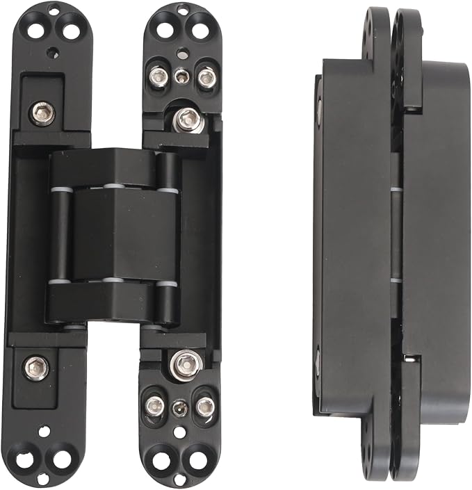 8-Pack 6 inch Hidden Door Hinges Heavy Duty Black, Invisible Concealed Hinges Zinc Alloy 6''x 2.5''x1Inch,180 Degree Swing Hinge, 3 Way Adjustable Hinge with Pins and Screws